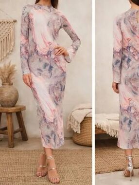 Karen Millen Pink Marble Long Maxi Dress